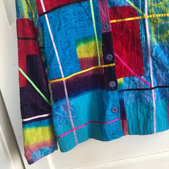 Parisian Works 90s Y2K Patchwork Art To Wear Shirt Jacket Shacket Small Hippie - Picture 3 of 13